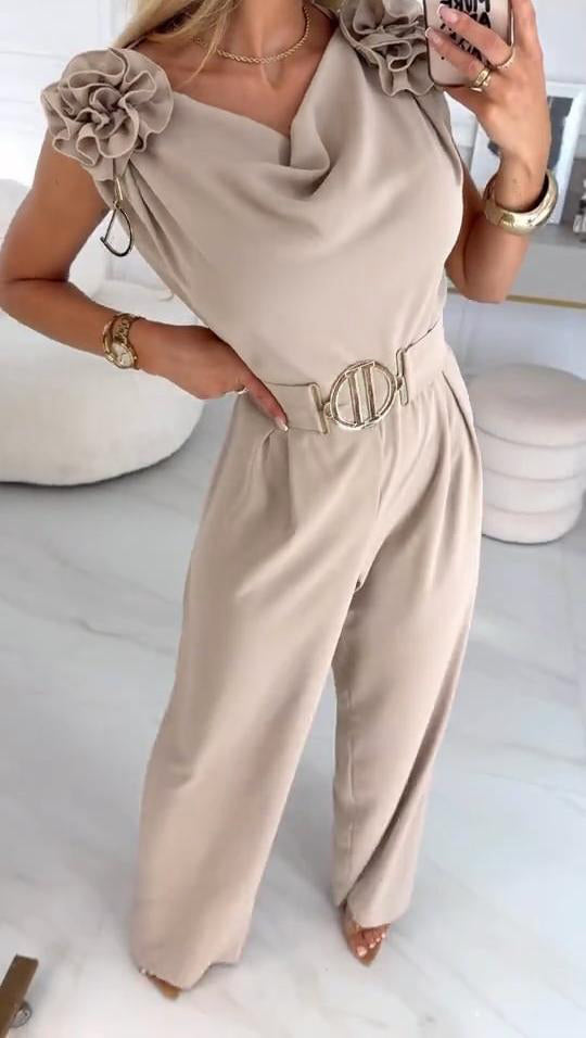 Letni damski kombinezon bez rękawów z trójwymiarowym kwiatowym wzorem i dekoltem w serek