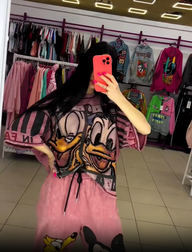 Komplet top i spodnie z motywem Kaczora Donalda i Myszki Miki