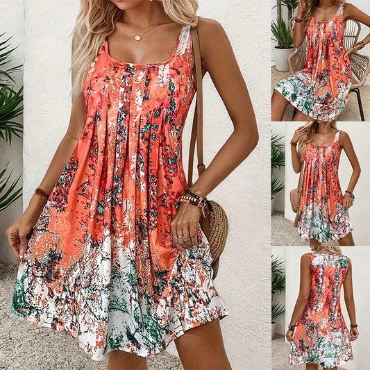 🔥Prosta sukienka bez rękawów z nadrukiem