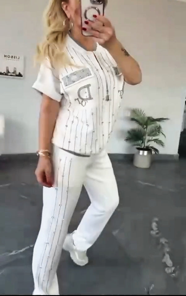 💎Dwuczęściowy zestaw z zamkiem błyskawicznym z kryształkami