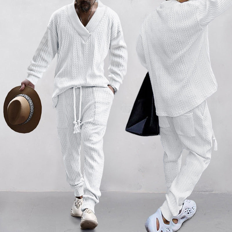 💥Ograniczona czasowo zniżka 50%💥Męski 2-częściowy zestaw składający się z bluzy z dekoltem w serek i spodni dresowych