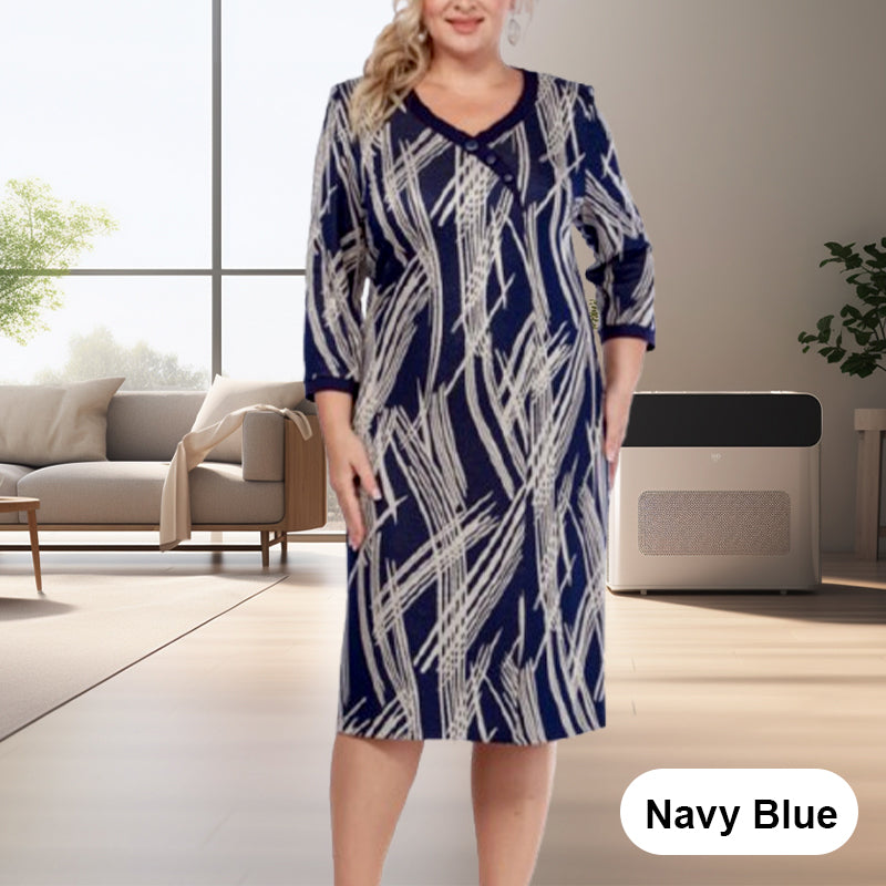 🌸Eleganckie sukienki damskie z abstrakcyjnymi wzorami i siedmioma rękawami