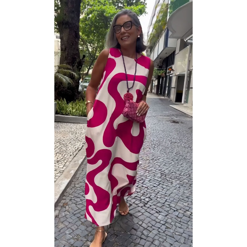 Okrągły dekolt, nadruk, bez rękawów, swobodne, modne sukienki