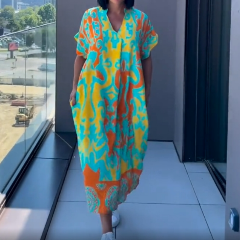 🌿Elegancka sukienka damska z nadrukiem w kształcie litery V