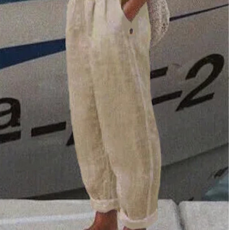 Oddychające Lniane Spodnie Casualowe