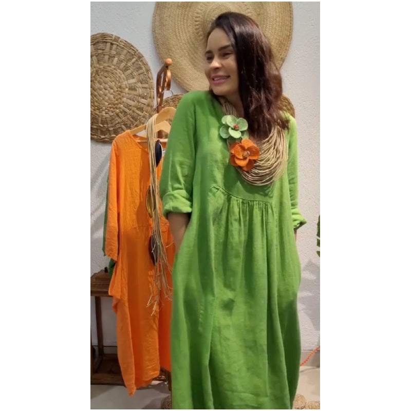 💖Limitowana wyprzedaż 20% ZNIŻKI💖Damska casualowa sukienka lniana z długim rękawem w stylu boho