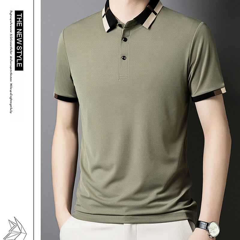 🔥Męska koszulka z krótkim rękawem Stretch Ice Silk z klapami