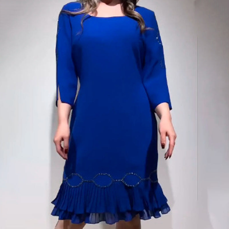 💝Elegancka sukienka z okrągłym dekoltem i falbaniastym dołem