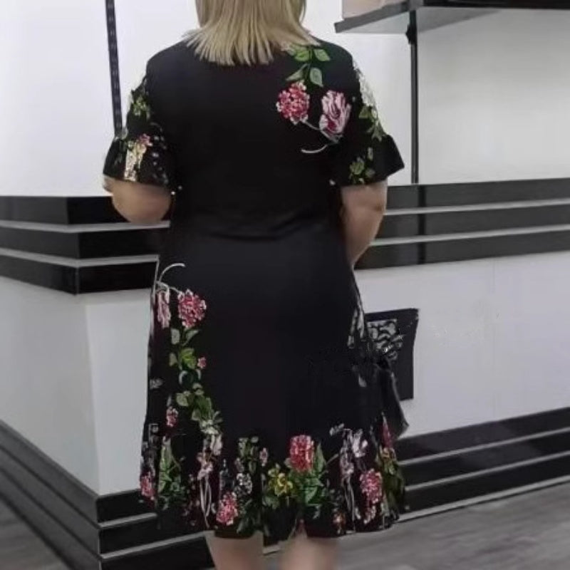 🌺Elegancki nadruk w dużym rozmiarze, sukienka z falbankami