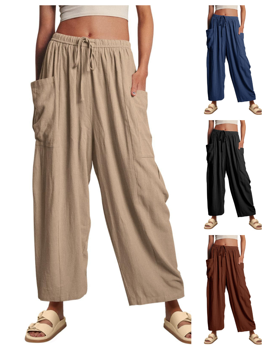 🍁Lekkie bawełniane spodnie z wysokim stanem