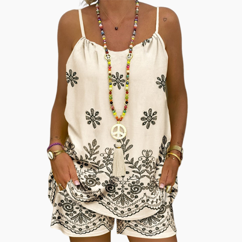 🔥Damska koszulka na ramiączkach i szorty z nadrukiem