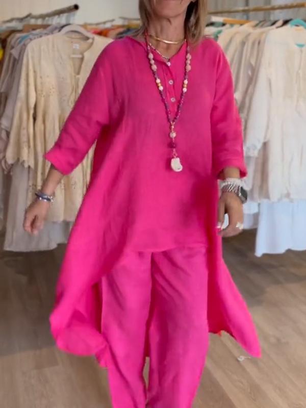 Garnitur damski lniany w kolorze monochromatycznym