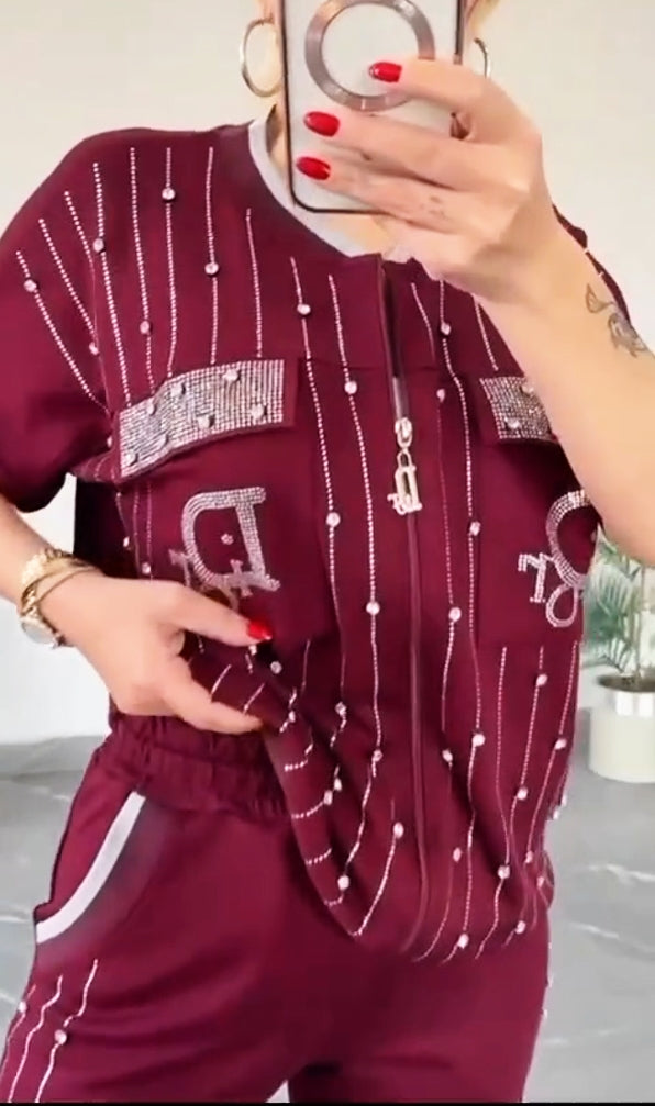 💎Dwuczęściowy zestaw z zamkiem błyskawicznym z kryształkami