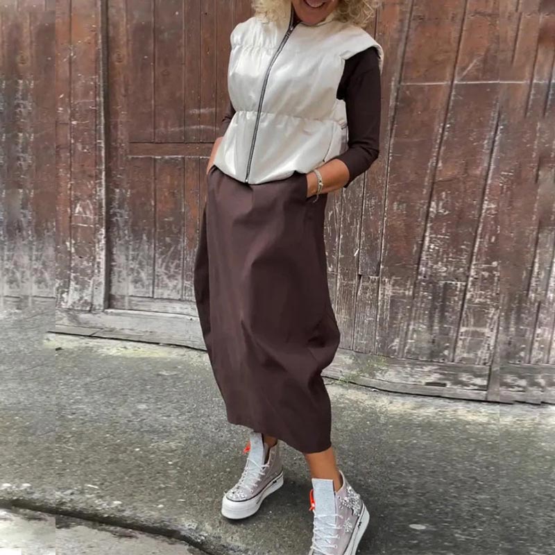 Prosta elegancka sukienka dla kobiet z kieszenią