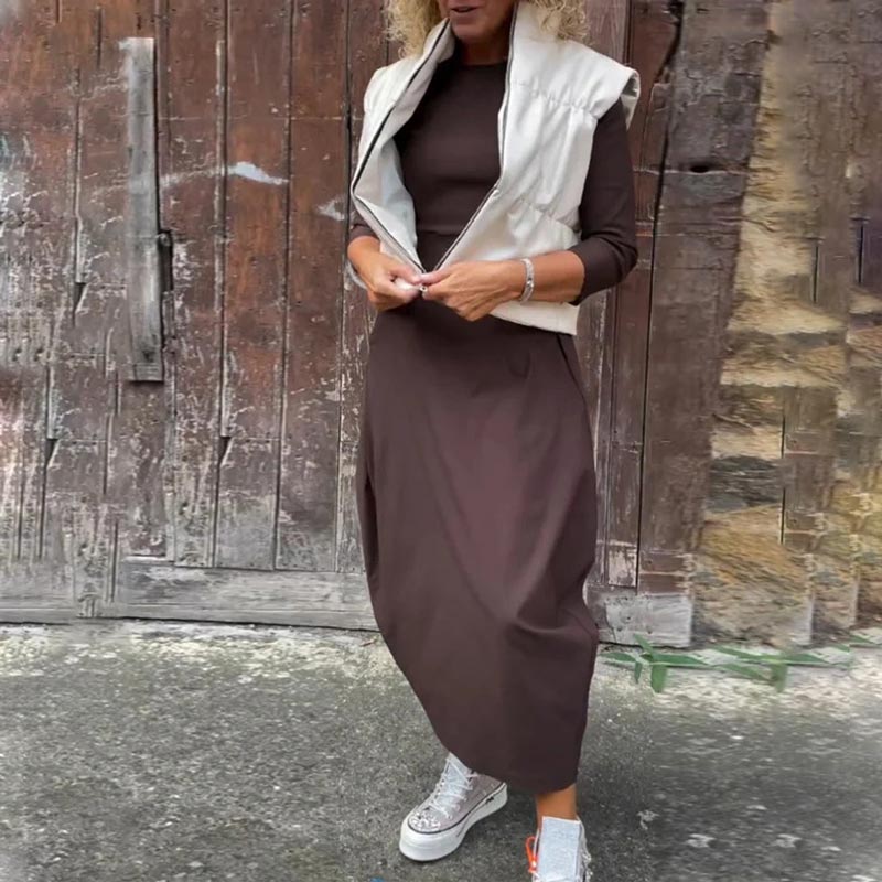 Prosta elegancka sukienka dla kobiet z kieszenią