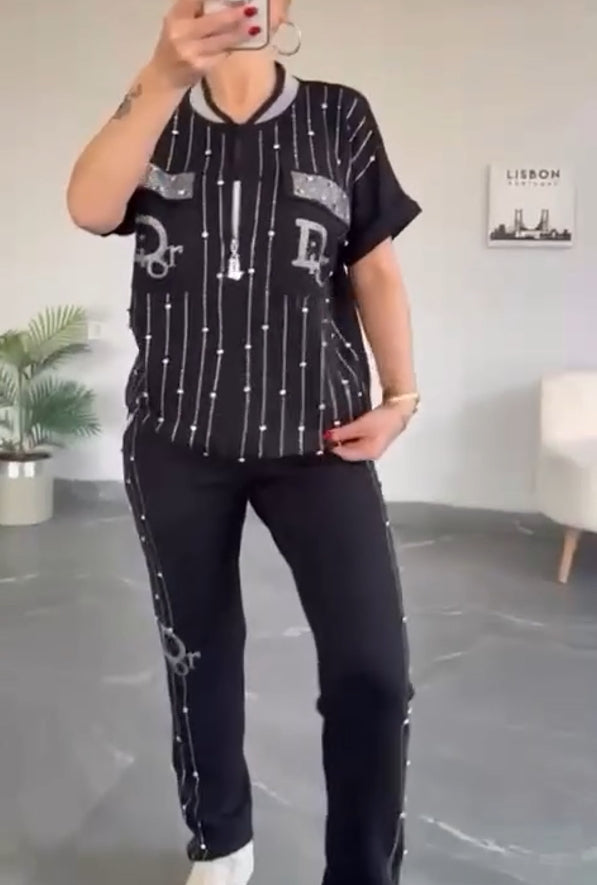 💎Dwuczęściowy zestaw z zamkiem błyskawicznym z kryształkami