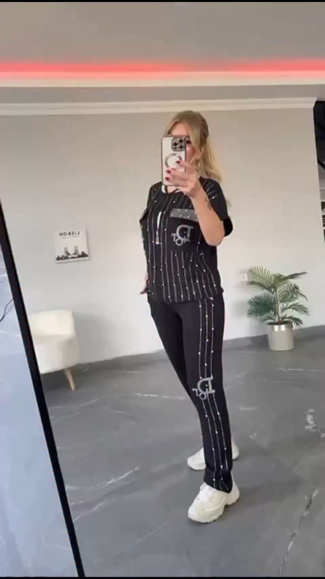 💎Dwuczęściowy zestaw z zamkiem błyskawicznym z kryształkami