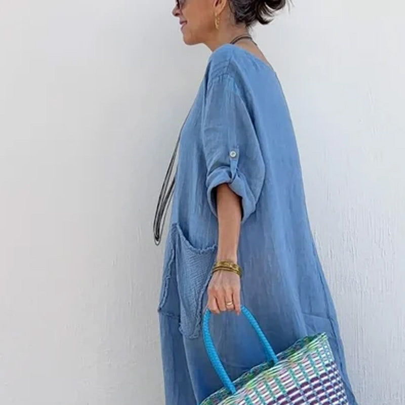 💕Długa sukienka z bawełny i lnu, patchworkowa