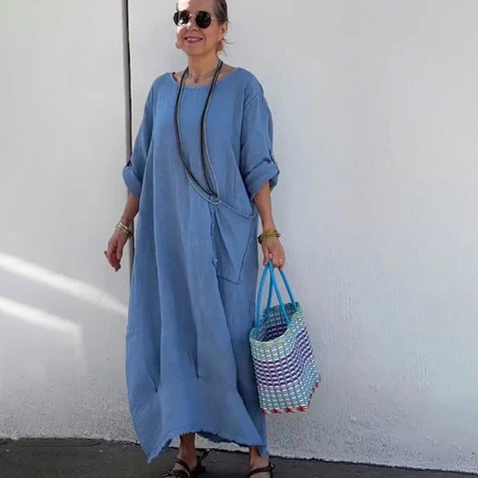 💕Długa sukienka z bawełny i lnu, patchworkowa