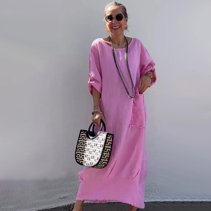 💕Długa sukienka z bawełny i lnu, patchworkowa