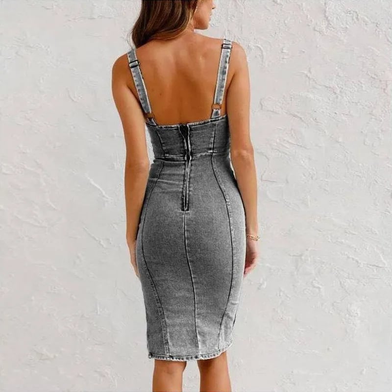 👗Sukienka denim z dekoltem w szpic!