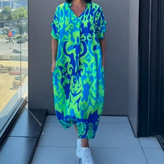 🌿Elegancka sukienka damska z nadrukiem w kształcie litery V