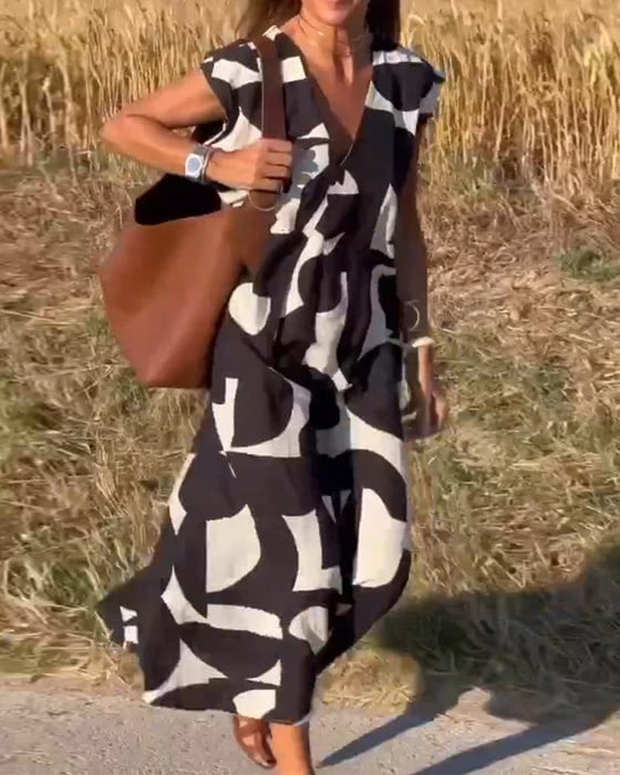 💕Sukienka z nadrukiem bez rękawów z dekoltem V