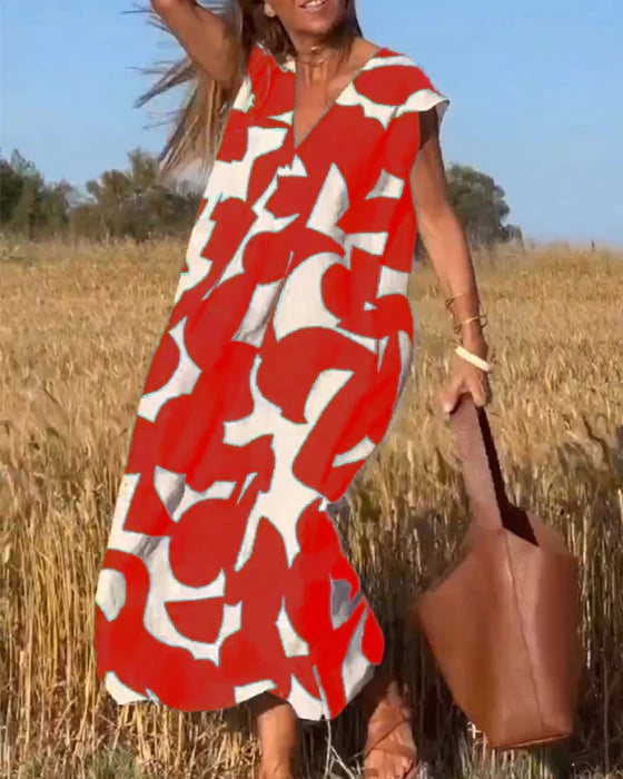 💕Sukienka z nadrukiem bez rękawów z dekoltem V