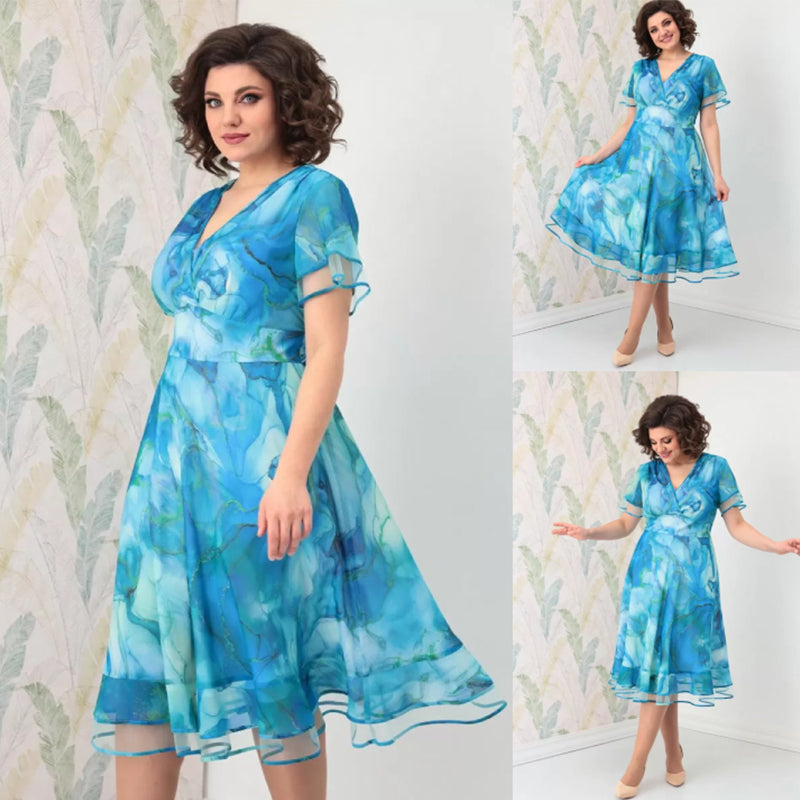 🌸Damska zwiewna sukienka midi z kopertowym dekoltem