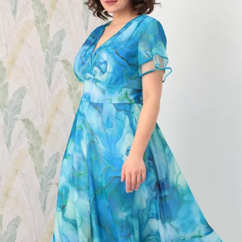 🌸Damska zwiewna sukienka midi z kopertowym dekoltem