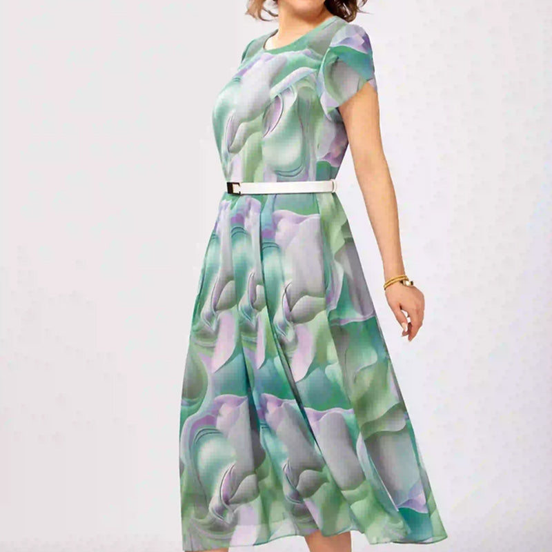 💞Sukienka z abstrakcyjnymi kwiatami i fantazją (z paskiem)