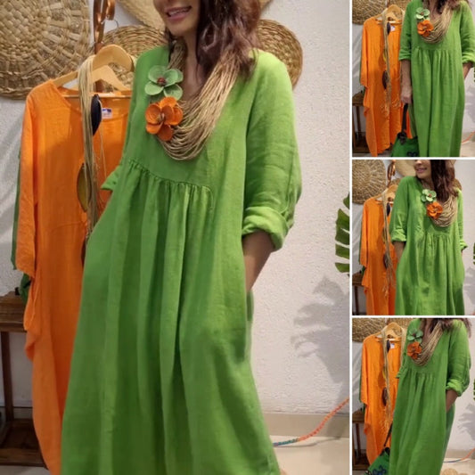 💖Limitowana wyprzedaż 20% ZNIŻKI💖Damska casualowa sukienka lniana z długim rękawem w stylu boho