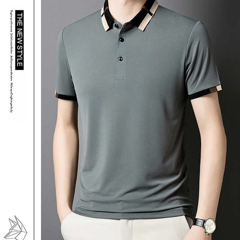 🔥Męska koszulka z krótkim rękawem Stretch Ice Silk z klapami