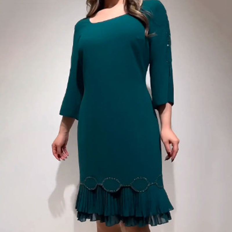 💝Elegancka sukienka z okrągłym dekoltem i falbaniastym dołem