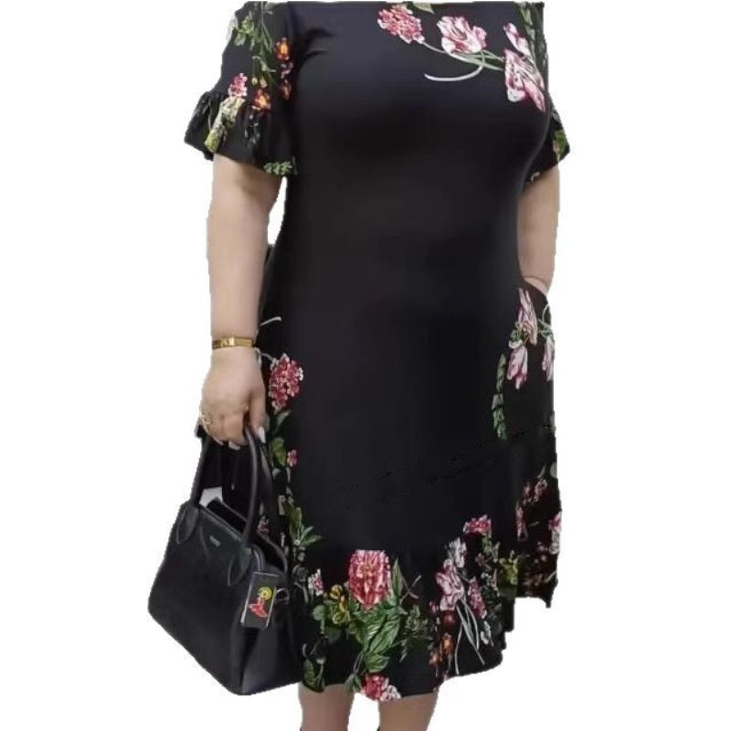 🌺Elegancki nadruk w dużym rozmiarze, sukienka z falbankami