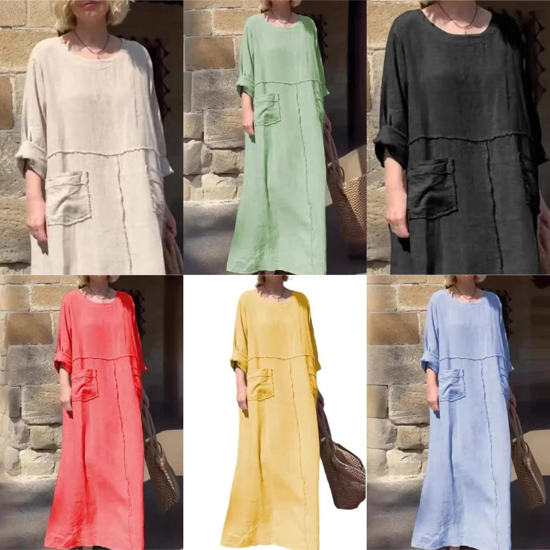 🌿Jednokolorowa sukienka z okrągłym dekoltem, oddychająca🌪️