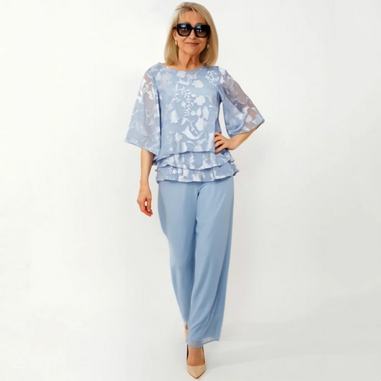 Eleganckie damskie topy z wiązaniem i szerokie spodnie w komplecie