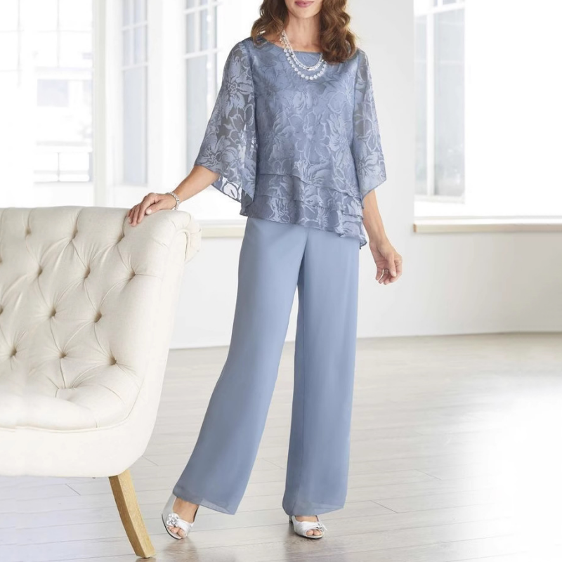 Eleganckie damskie topy z wiązaniem i szerokie spodnie w komplecie