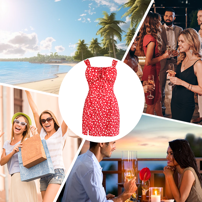 🌸Mini sukienka z kwiatowym nadrukiem i ramiączkami spaghetti